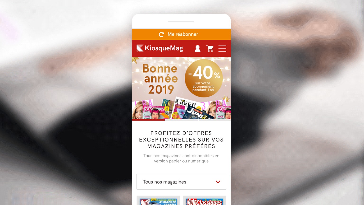 Page d'accueil mobile du site kiosquemag suite à la refonte par Unami