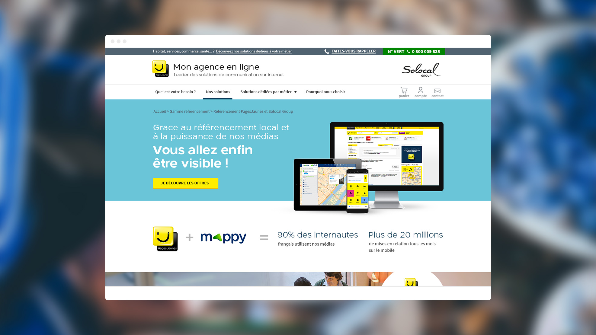 Capture d'écran du site Mon agence en Ligne de Pages Jaunes ( Solocal)