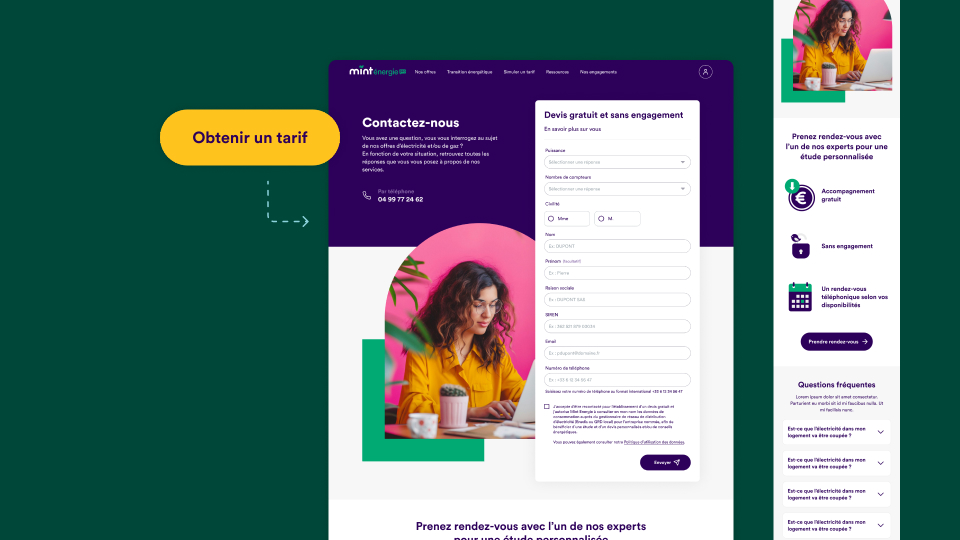 amélioration de la souscription en ligne page de contact site B2B
